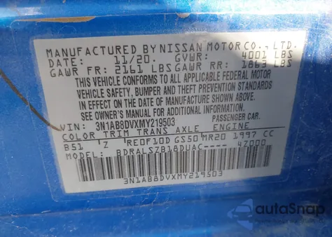 2021 Nissan Sentra Sr Xtronic Cvt z USA, uszkodzony, nr VIN 3N1AB8DVXMY219503